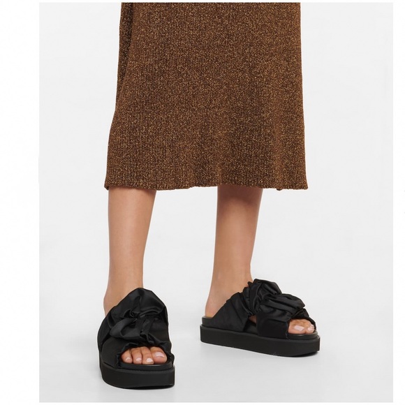 Ganni Shoes - SOLD 𝅺ganni Ruched Crossover Chunky Platform Sandals Satin Black Size 38